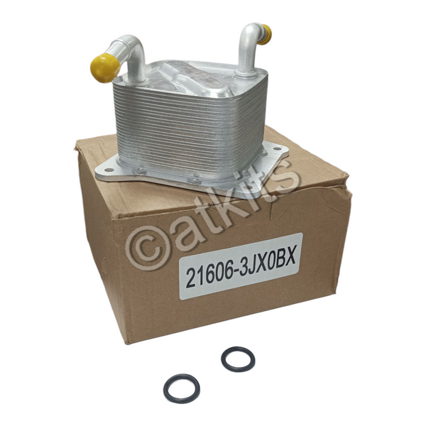 Oil Cooler /  Nissan Jf015 /  Sentra 1.8l 2013-2017 (square Cooler /  2 Hoses On Top /  4 Bolts) (oem# 21606-3jx0b)