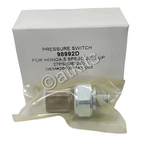 PRESSURE SWITCH HONDA 5 SPD PRESSURE SWITCH-27 PSI (BEIGE) HONDA ODYSSEY (2007-2 IN UNIT) 05-07; ACURA TL(2 IN UNIT) 07-08 ; CAN REPLACE 50-1030 (OEM# 28600-RKE-004 / 28600-RAY-003 / 28600-RAY-013 / 28600-RGR-004)